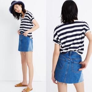 Madewell Skirt Womens 26 Blue Medium Wash Rigid Denim ALine Pieced Raw Hem
